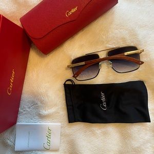 Cartier Style Wooden Gold Sunglasses